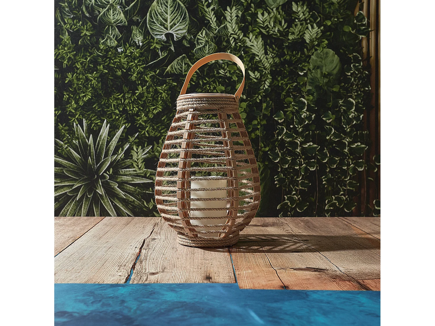 Lanterne Solaire Effet Bougie H26.5cm Beige