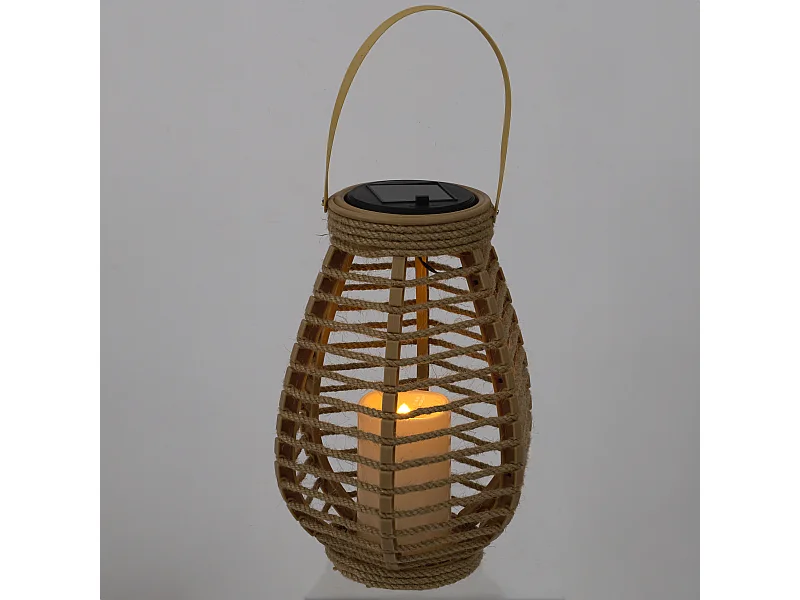 Lanterne Solaire Effet Bougie H26.5cm Beige