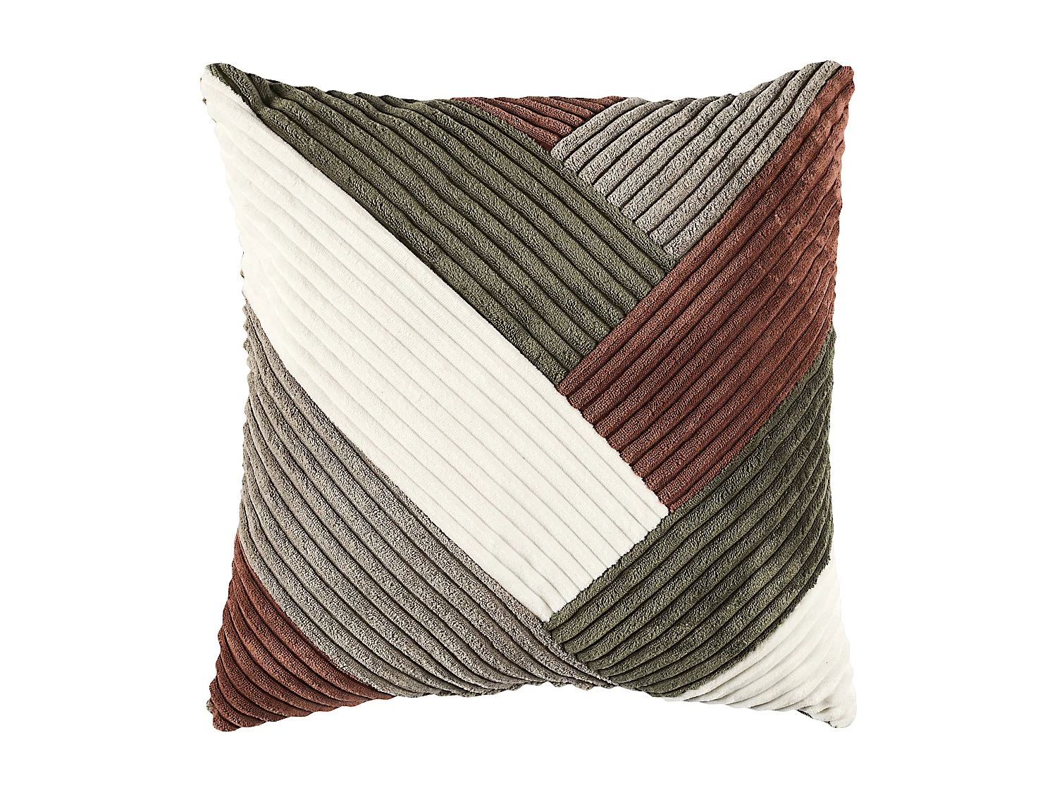 Gekleurd Ribfluweel Patchwork Kussen 40x40 cm in Velours en Polyester, Boheemse en Hedendaagse Design