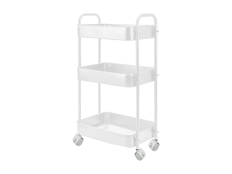 Chariot de service en métal blanc à 3 plateaux avec roues pivotantes, desserte cuisine à roulettes - Longueur 45 x profondeur 30 x Hauteur 78 cm