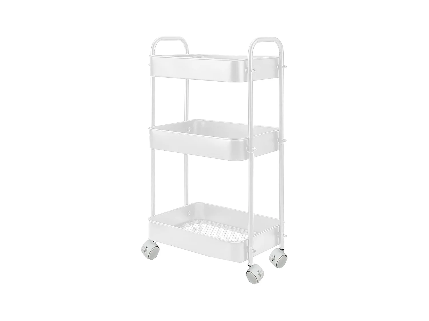Chariot de service en métal blanc à 3 plateaux avec roues pivotantes, desserte cuisine à roulettes - Longueur 45 x profondeur 30 x Hauteur 78 cm