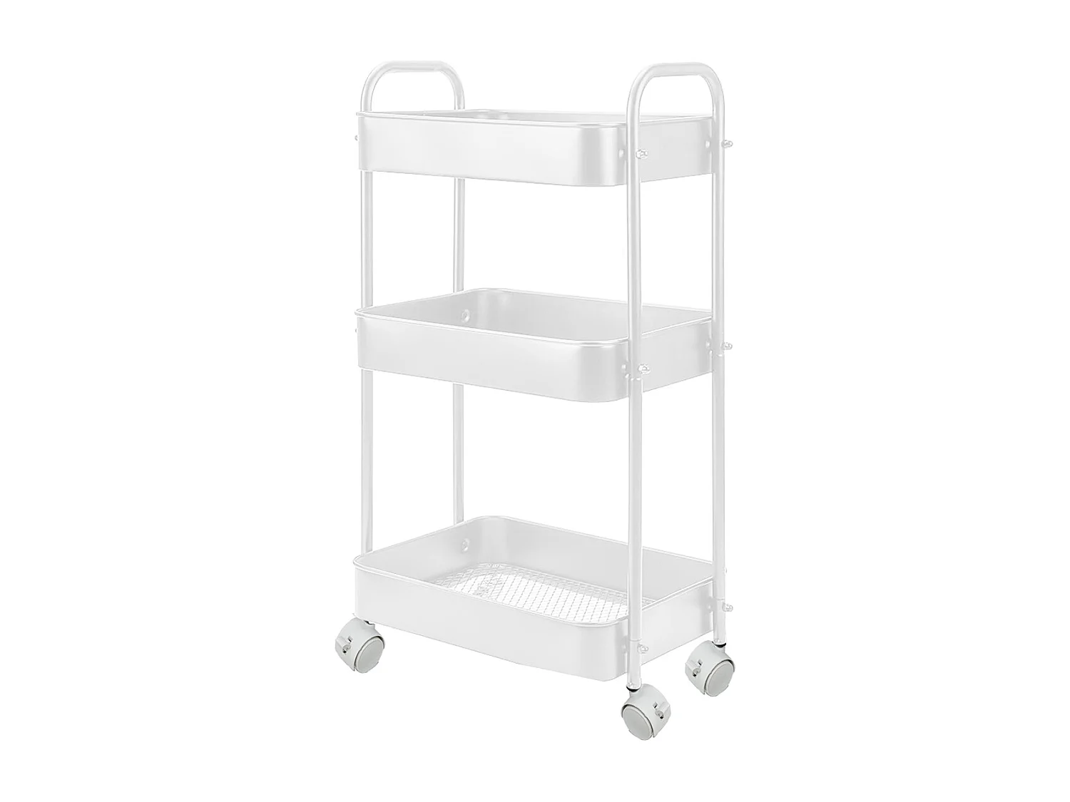 Chariot de service en métal blanc à 3 plateaux avec roues pivotantes, desserte cuisine à roulettes - Longueur 45 x profondeur 30 x Hauteur 78 cm