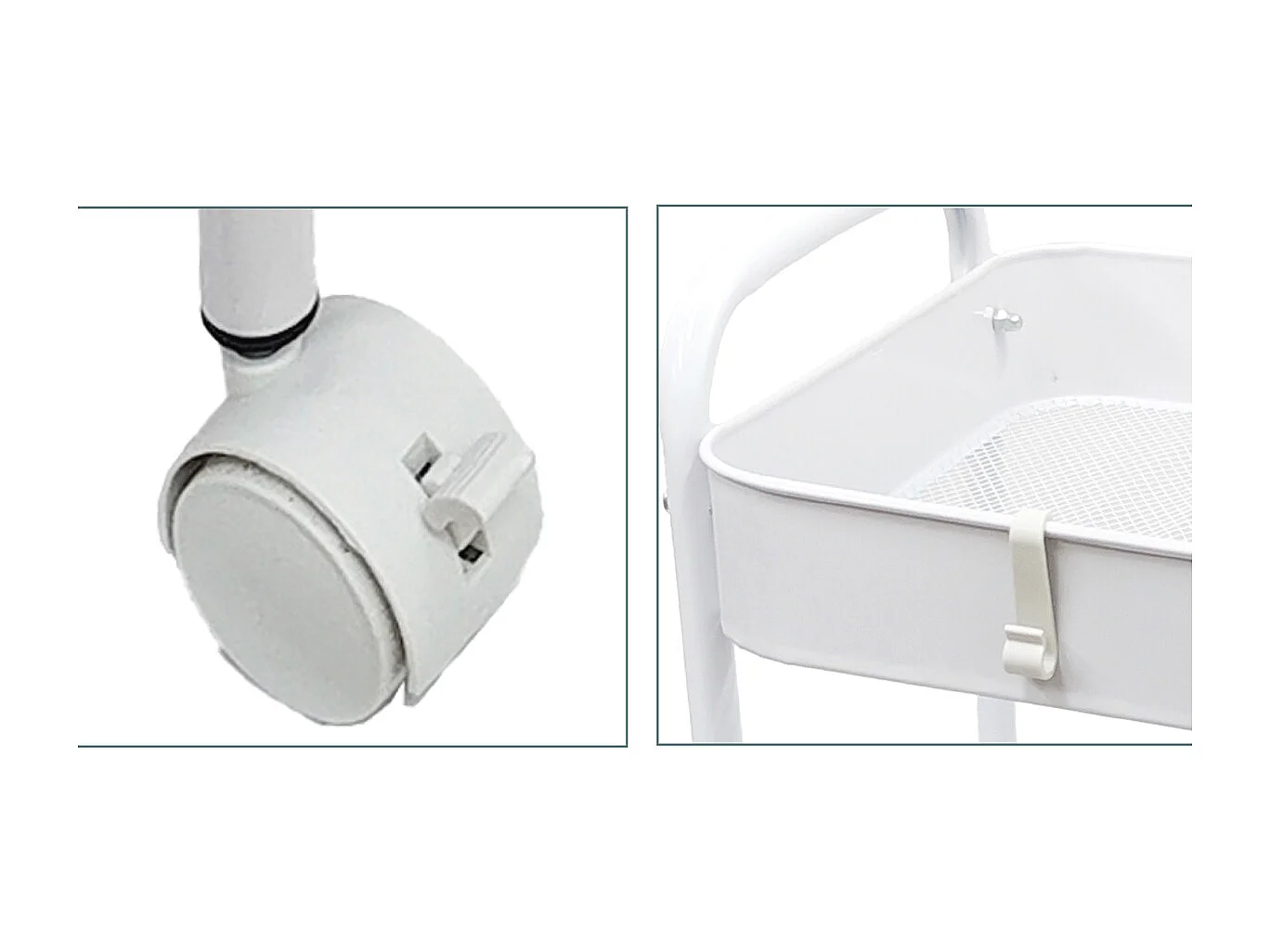 Chariot de service en métal blanc à 3 plateaux avec roues pivotantes, desserte cuisine à roulettes - Longueur 45 x profondeur 30 x Hauteur 78 cm