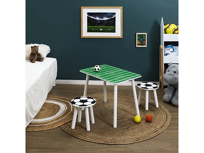 Table Et 2 Tabourets Foot Vert, Noir, Blanc