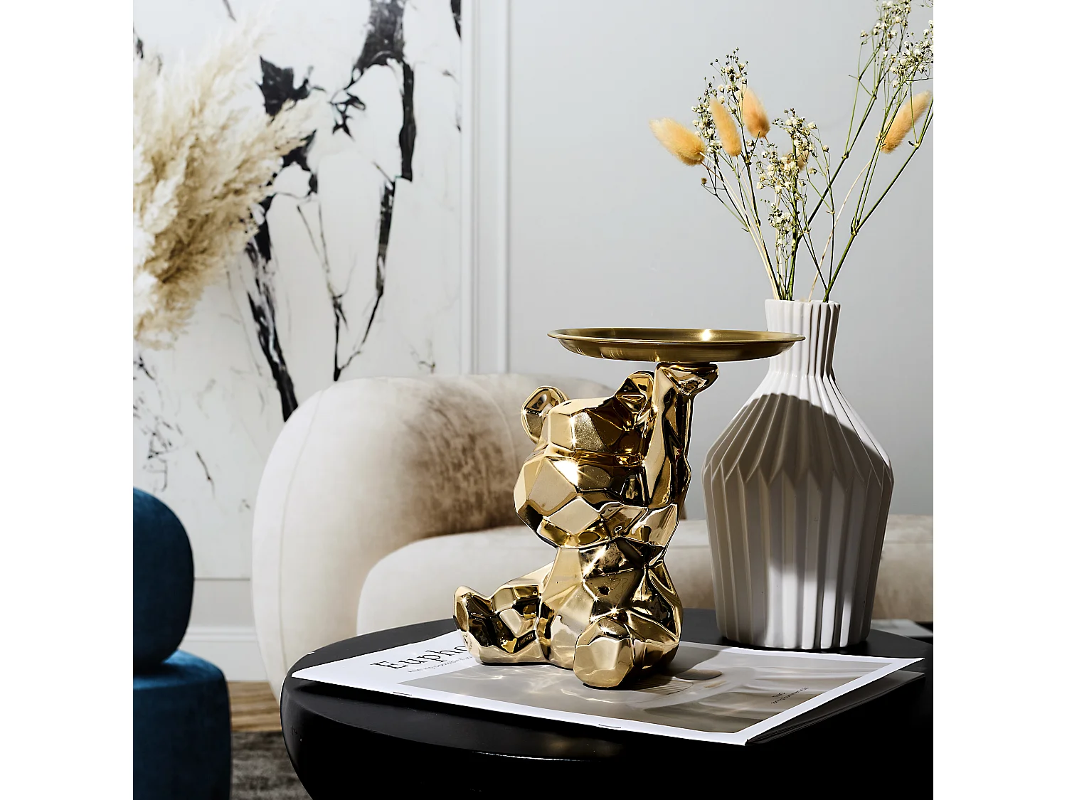 Statue Ourson Vide Poche Dore H12cm Or