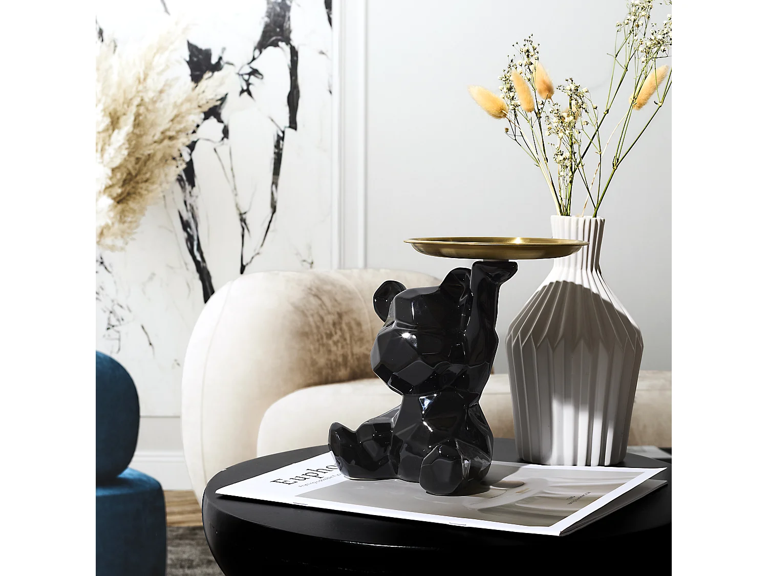 Statue Ourson Vide Poche Noir H12cm Noir, Or