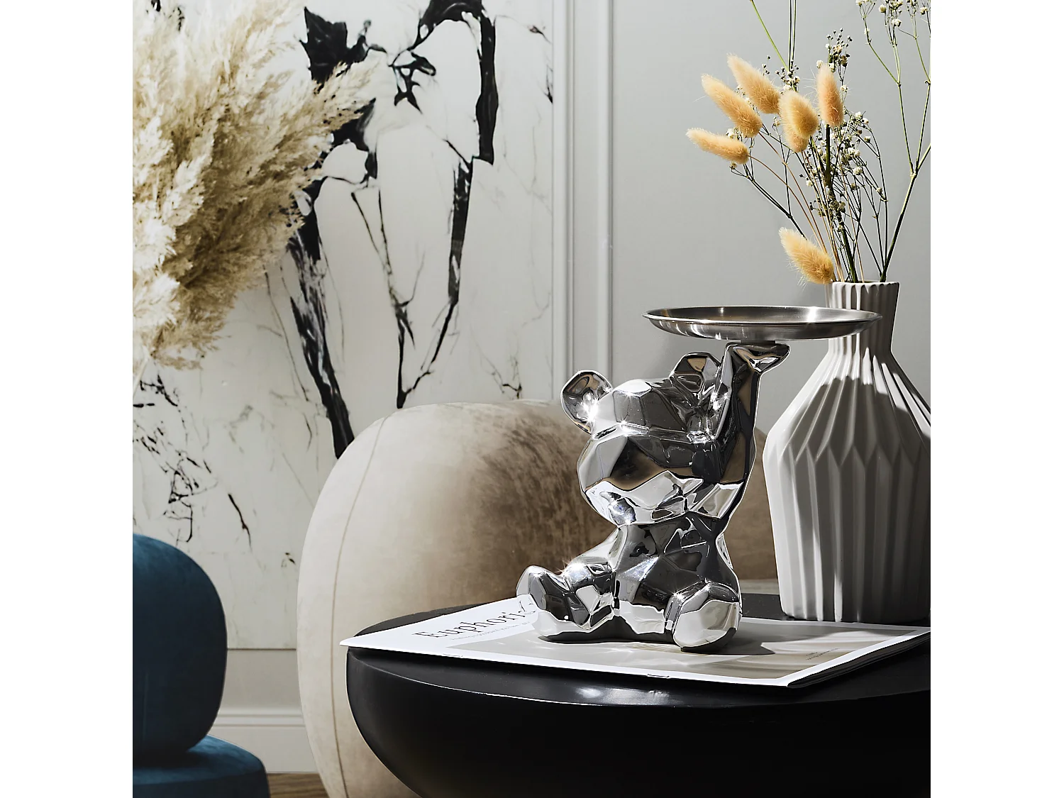 Statue Ourson Vide Poche Argent H12cm Argent