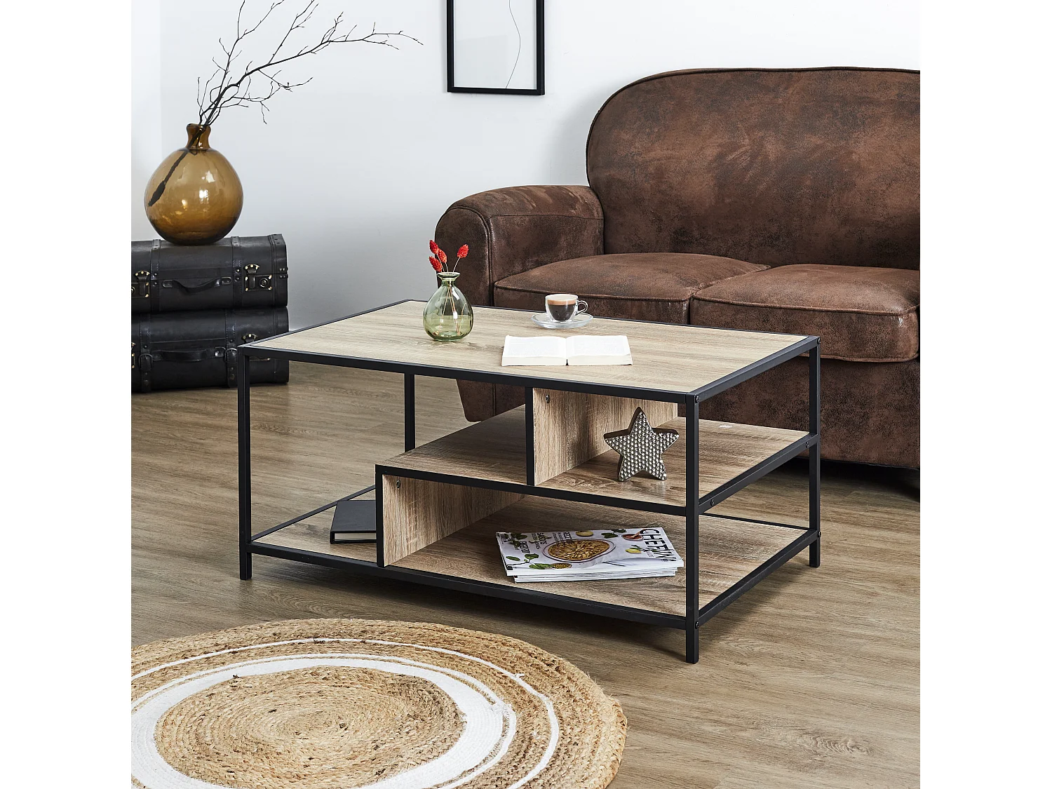 Table Basse Edison Marron, Noir