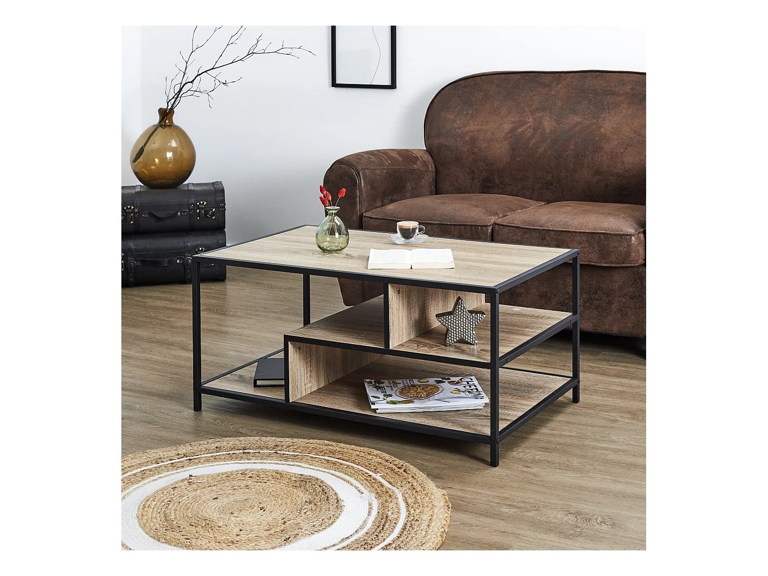 Table Basse Edison Marron, Noir