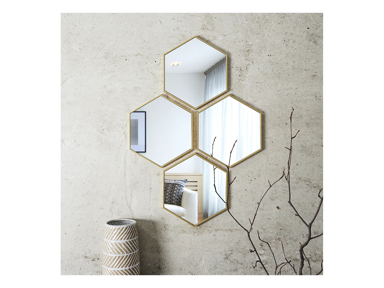 Miroir Deco Losange Dore X4 Or