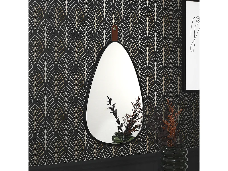 Miroir Ovale Avec Anse Noir