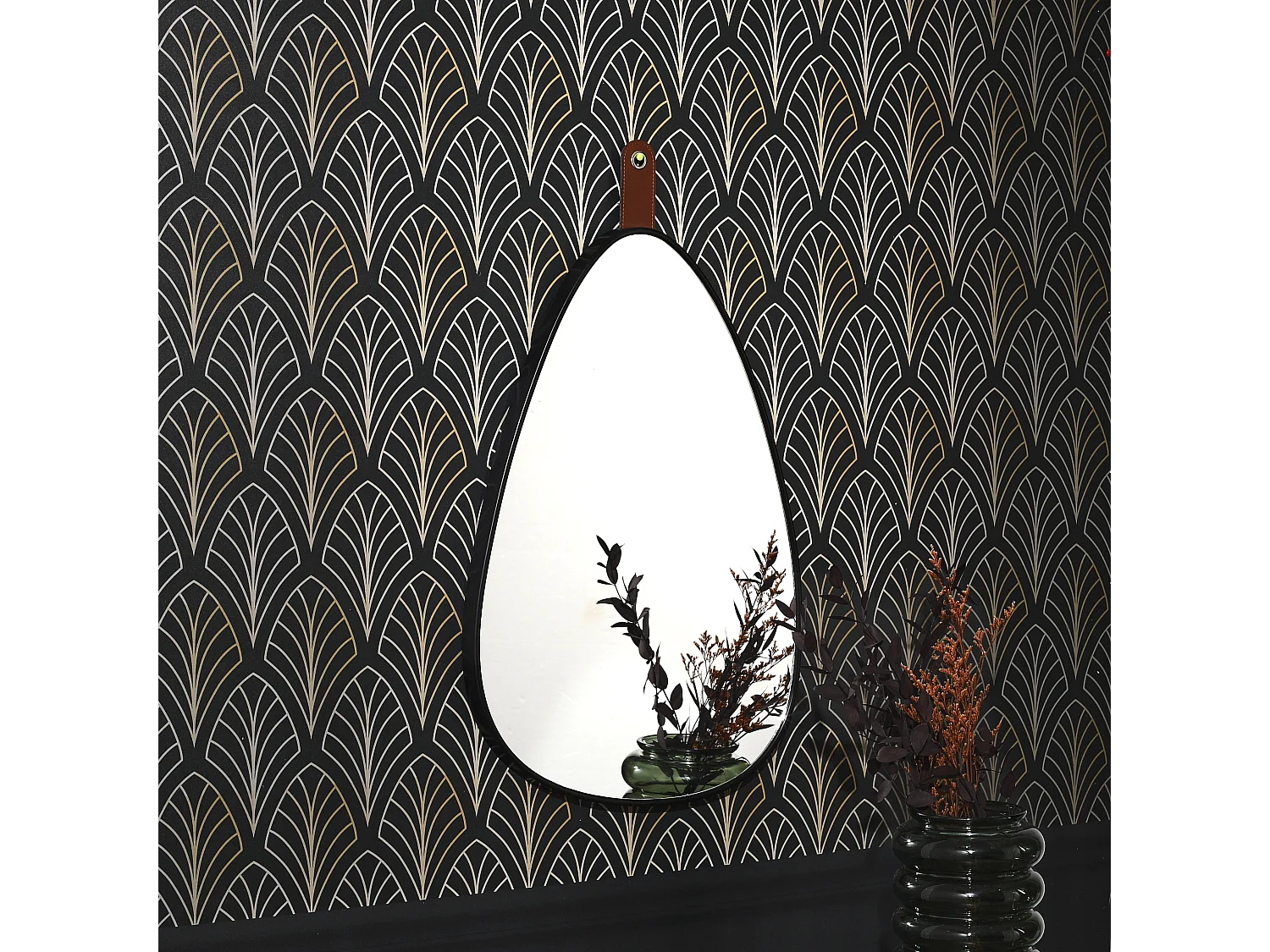 Miroir Ovale Avec Anse Noir