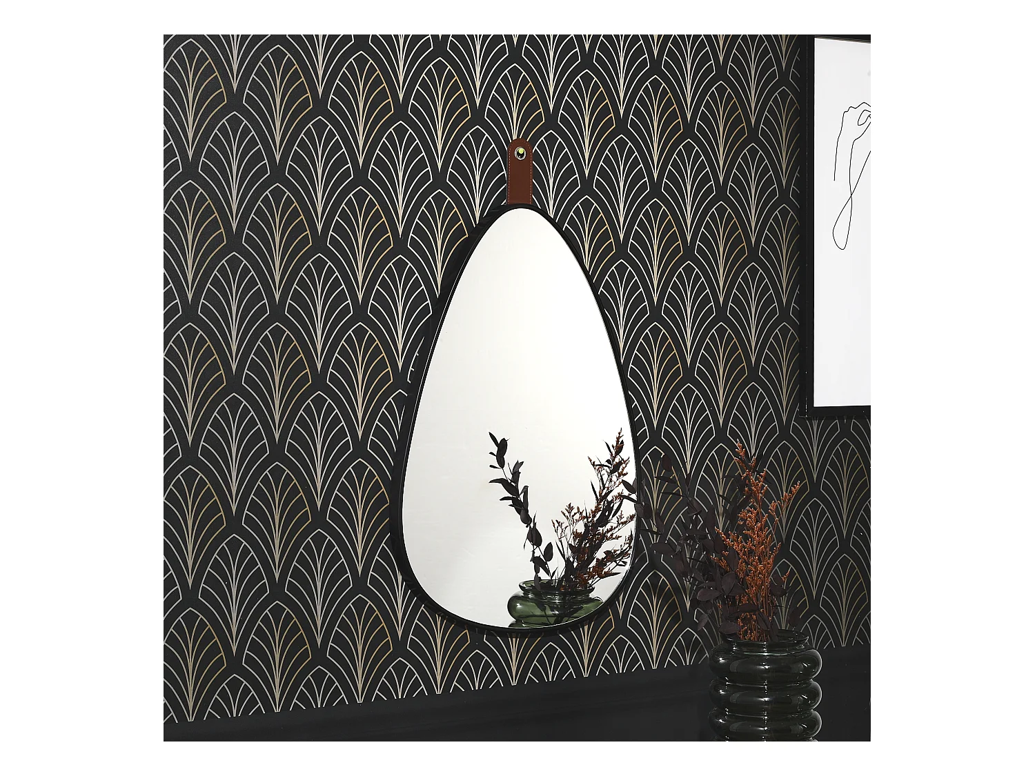 Miroir Ovale Avec Anse Noir