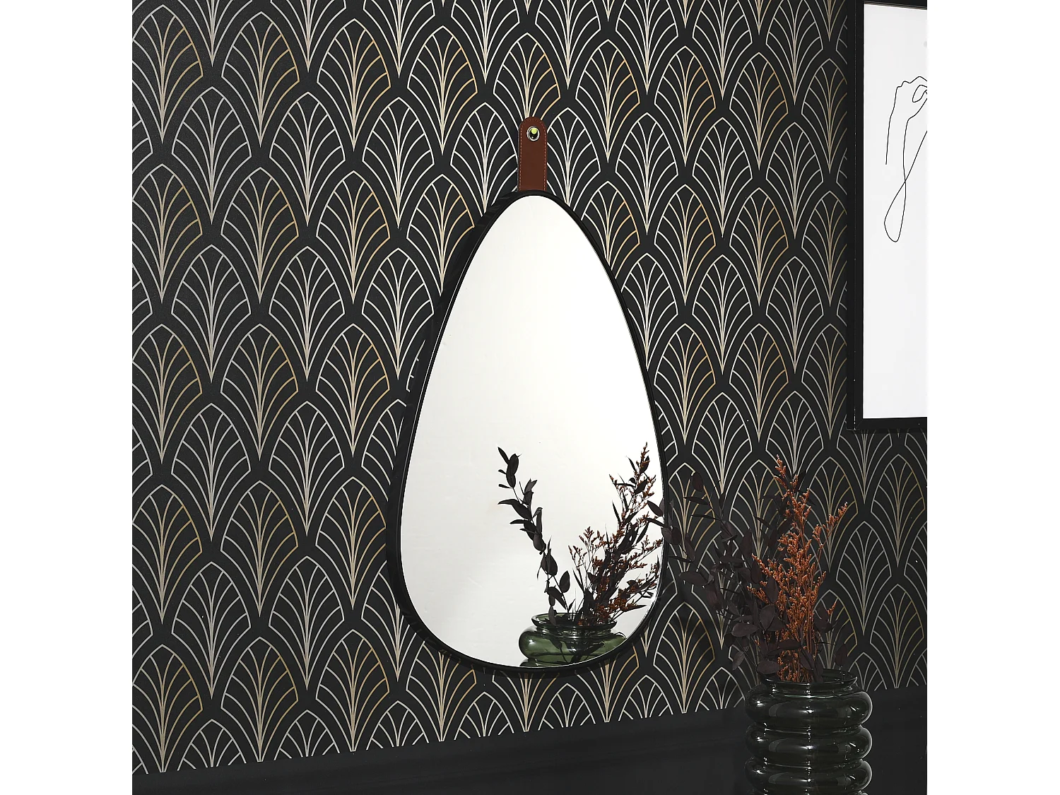 Miroir Ovale Avec Anse Noir