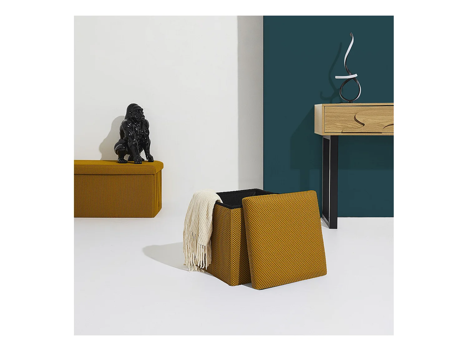 Coffre Pouf Pliable Atome Jaune Jaune