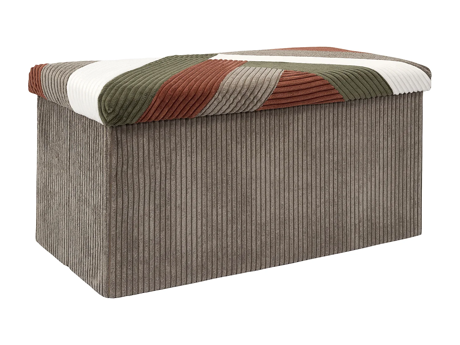 Coffre Banc Pliable Patchwork Cotele Scott Beige, Gris, Rouge, Vert