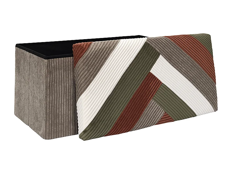 Coffre Banc Pliable Patchwork Cotele Scott Beige, Gris, Rouge, Vert
