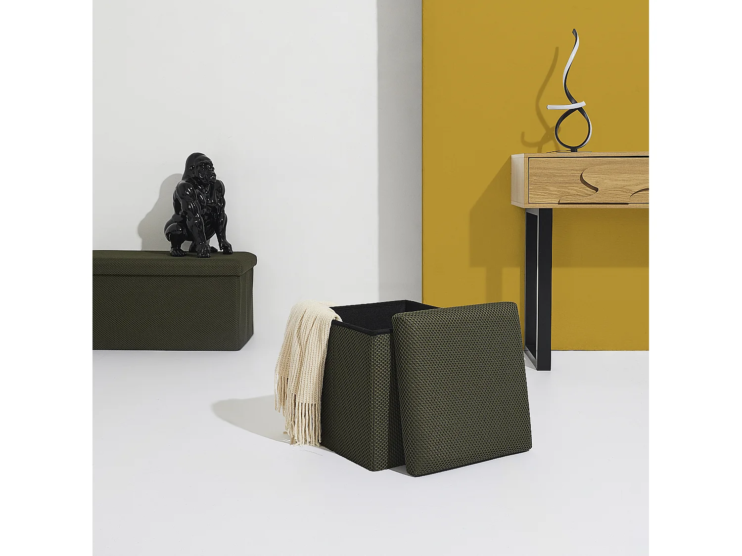 Coffre Pouf Pliable Atome Kaki Vert