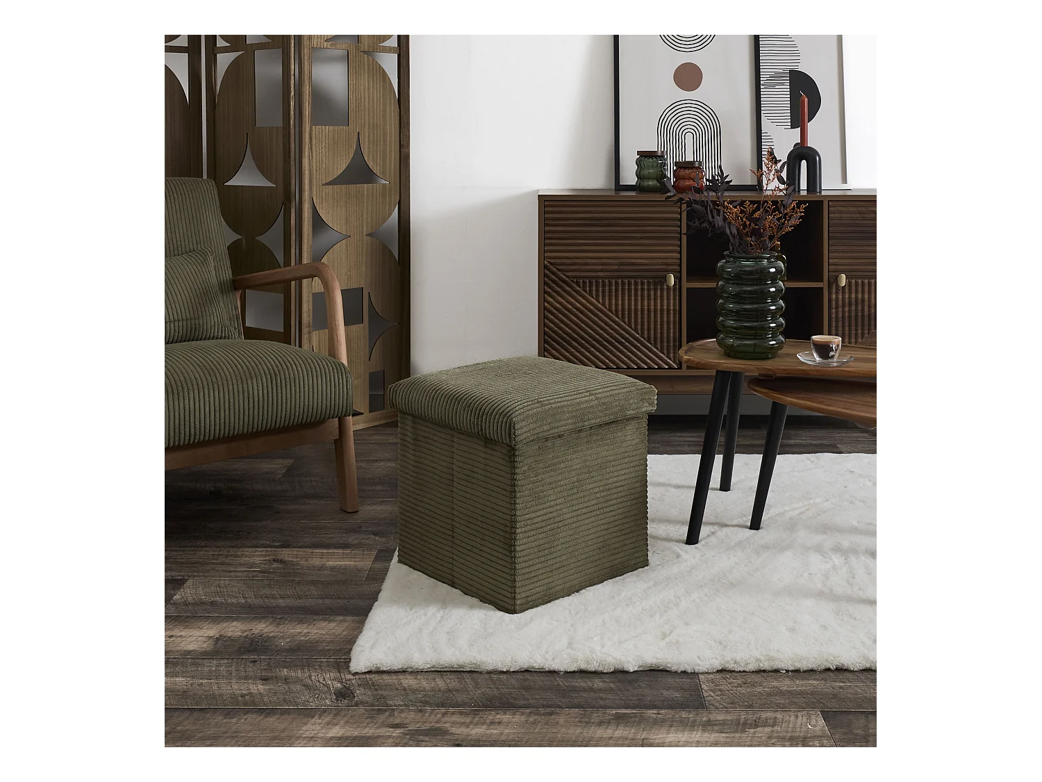 Coffre Pouf Pliable Cotele Scott Vert Vert