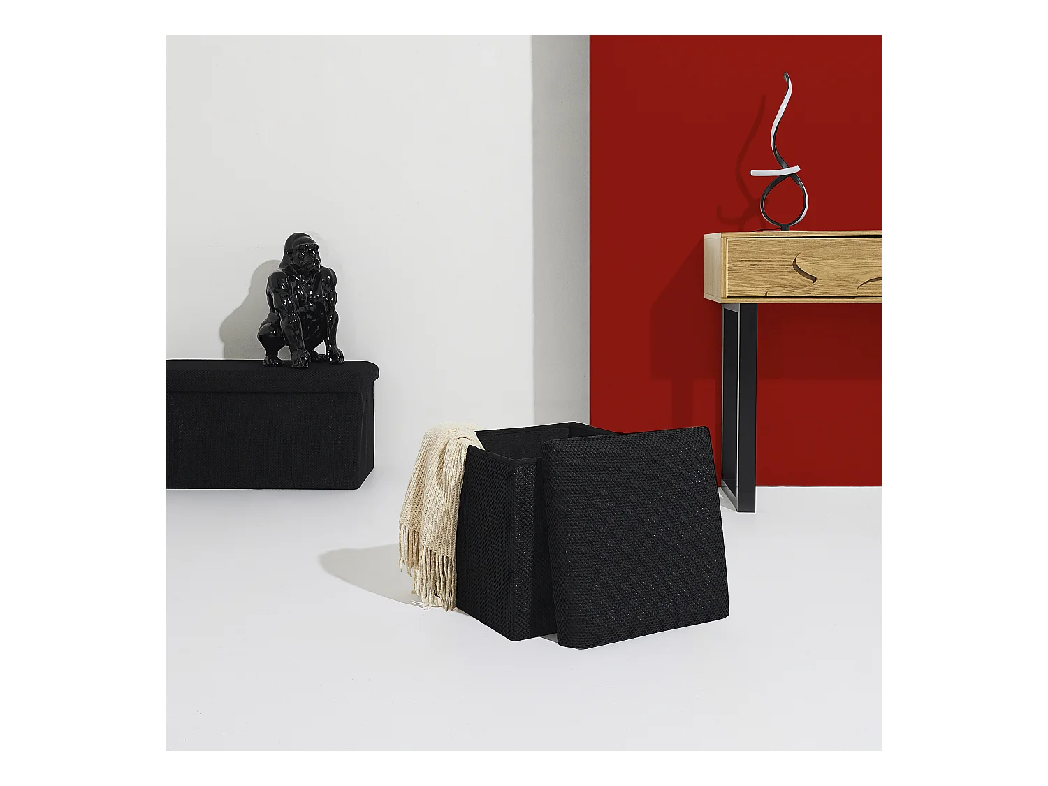 Coffre Pouf Pliable Atome Noir Noir