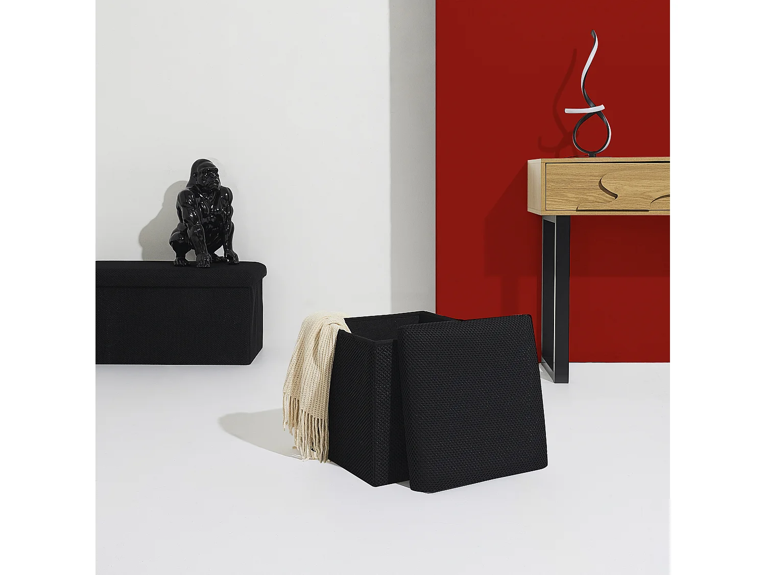 Coffre Pouf Pliable Atome Noir Noir