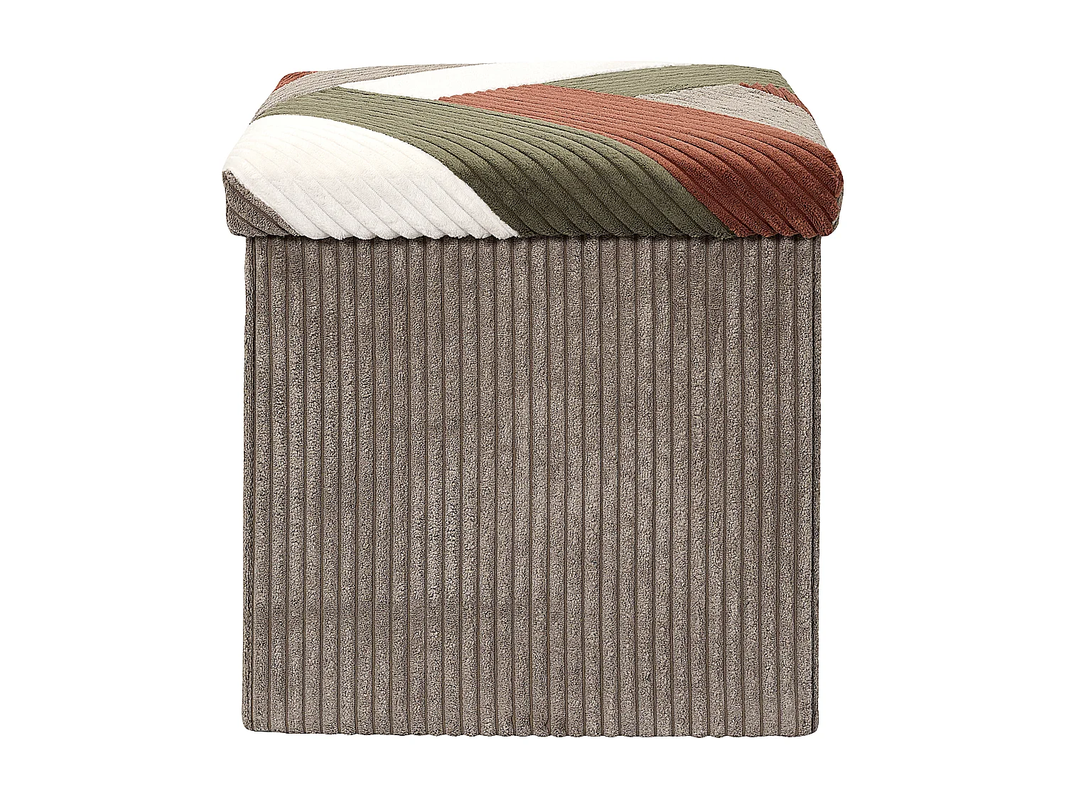 Coffre Pouf Pliable Patchwork Cotele Scott Beige, Gris, Rouge, Vert
