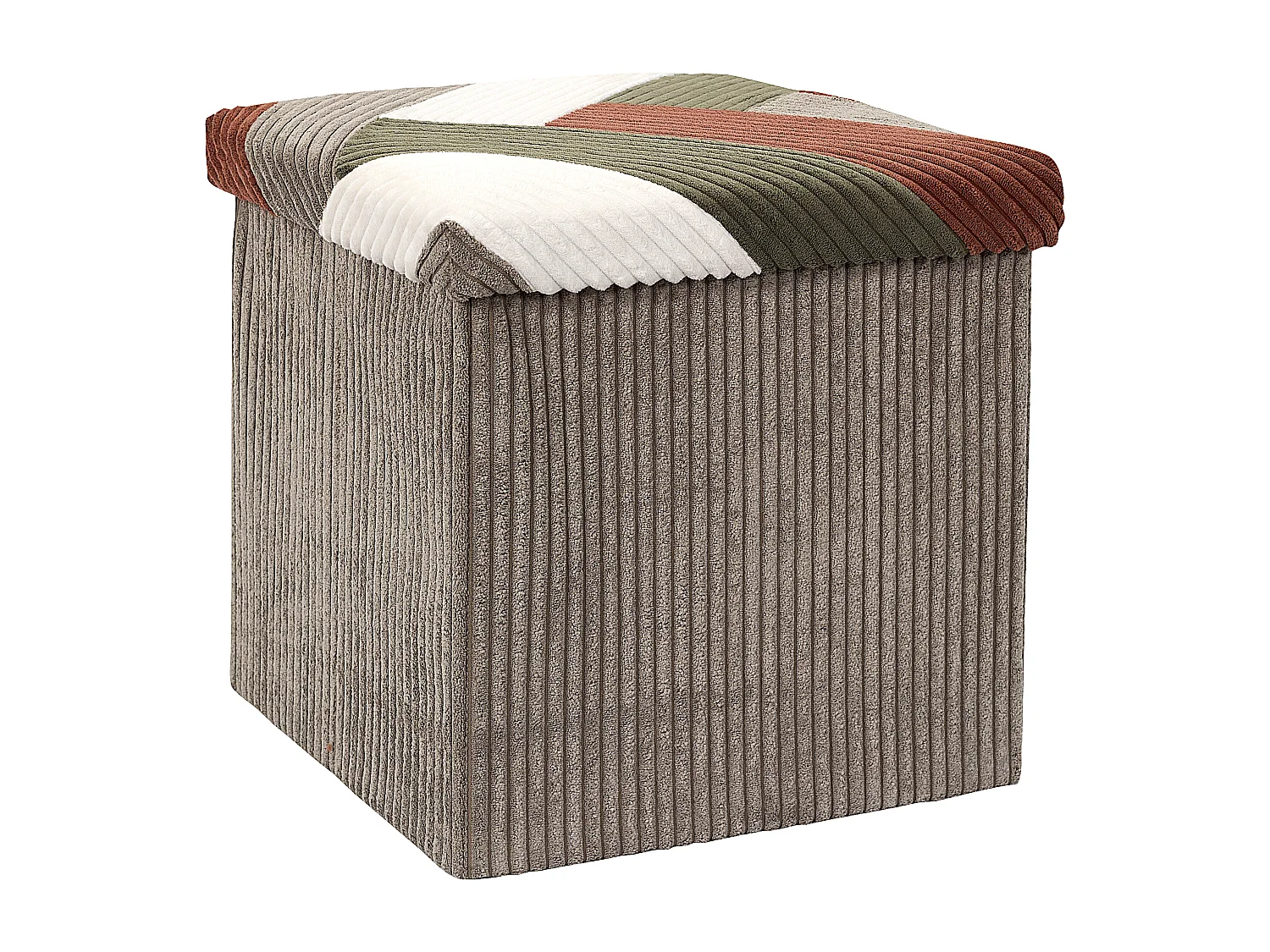 Coffre Pouf Pliable Patchwork Cotele Scott Beige, Gris, Rouge, Vert