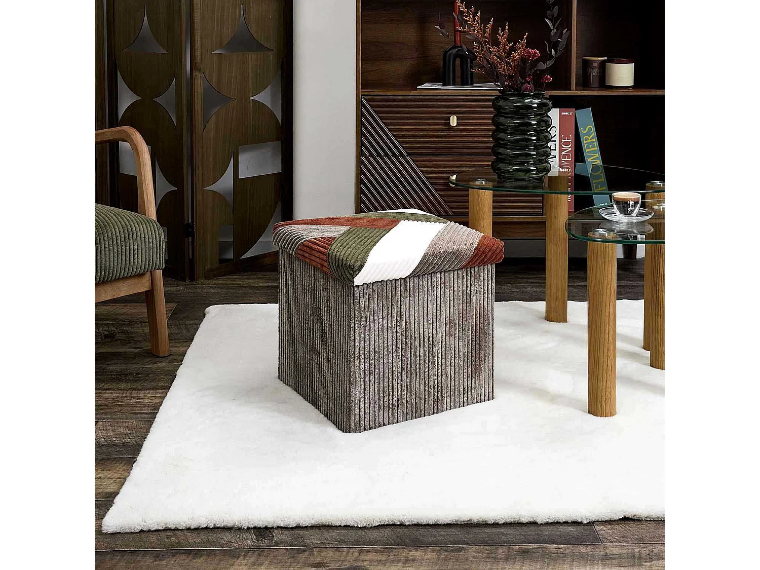 Coffre Pouf - HOME DECO FACTORY - Scott - Pliable - Patchwork - Multicolore