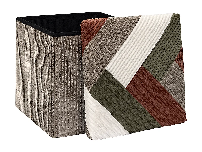 Coffre Pouf Pliable Patchwork Cotele Scott Beige, Gris, Rouge, Vert