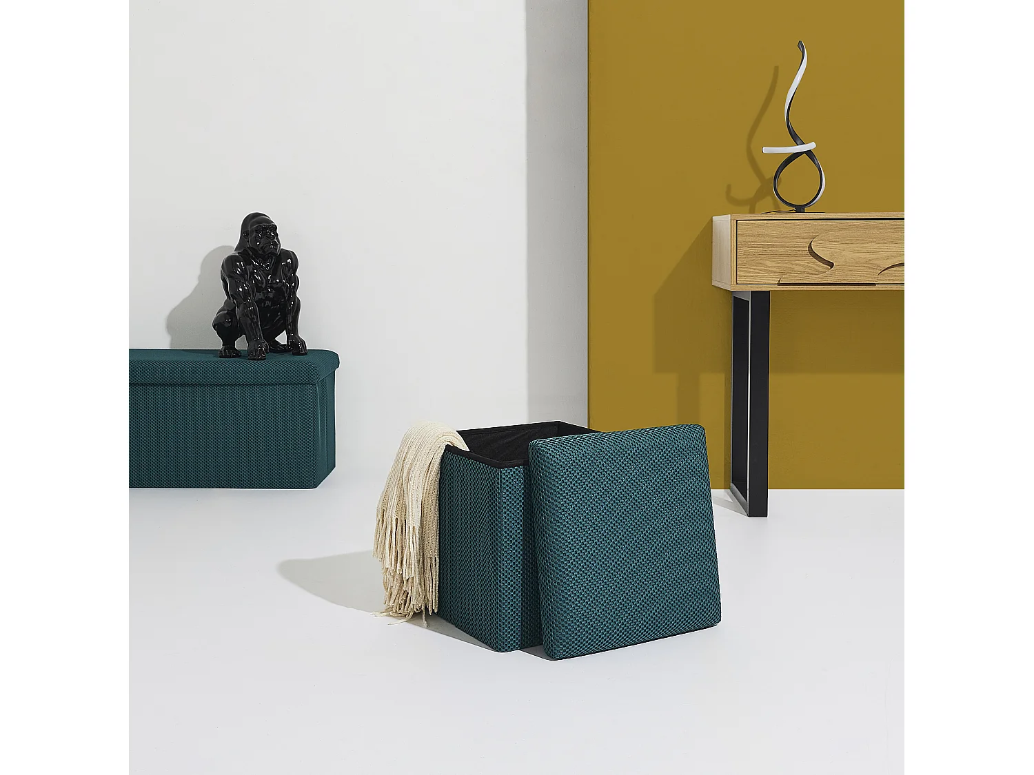 Coffre Pouf Pliable Atome Bleu Bleu