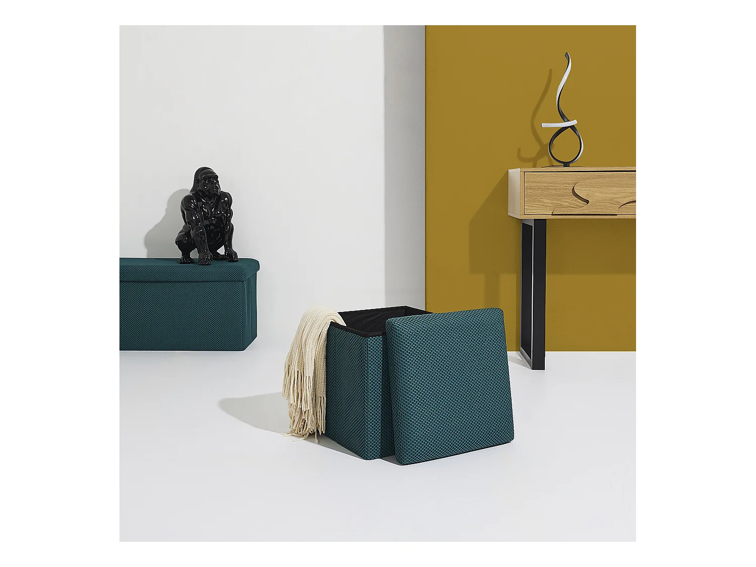 Coffre Pouf Pliable Atome Bleu Bleu