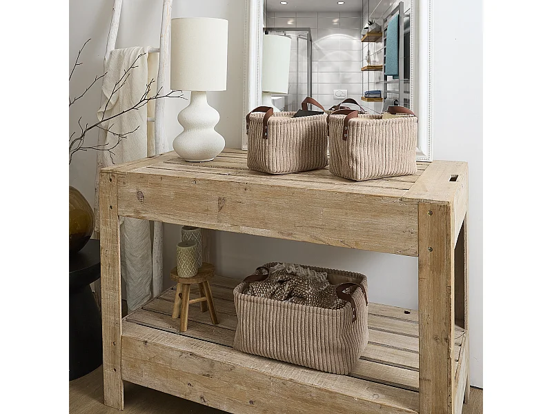 Panier Rangement Taupe Cotele X3 H20cm Gris, Marron