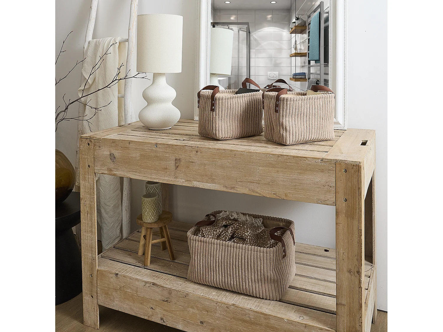 Panier Rangement Taupe Cotele X3 H20cm Gris, Marron