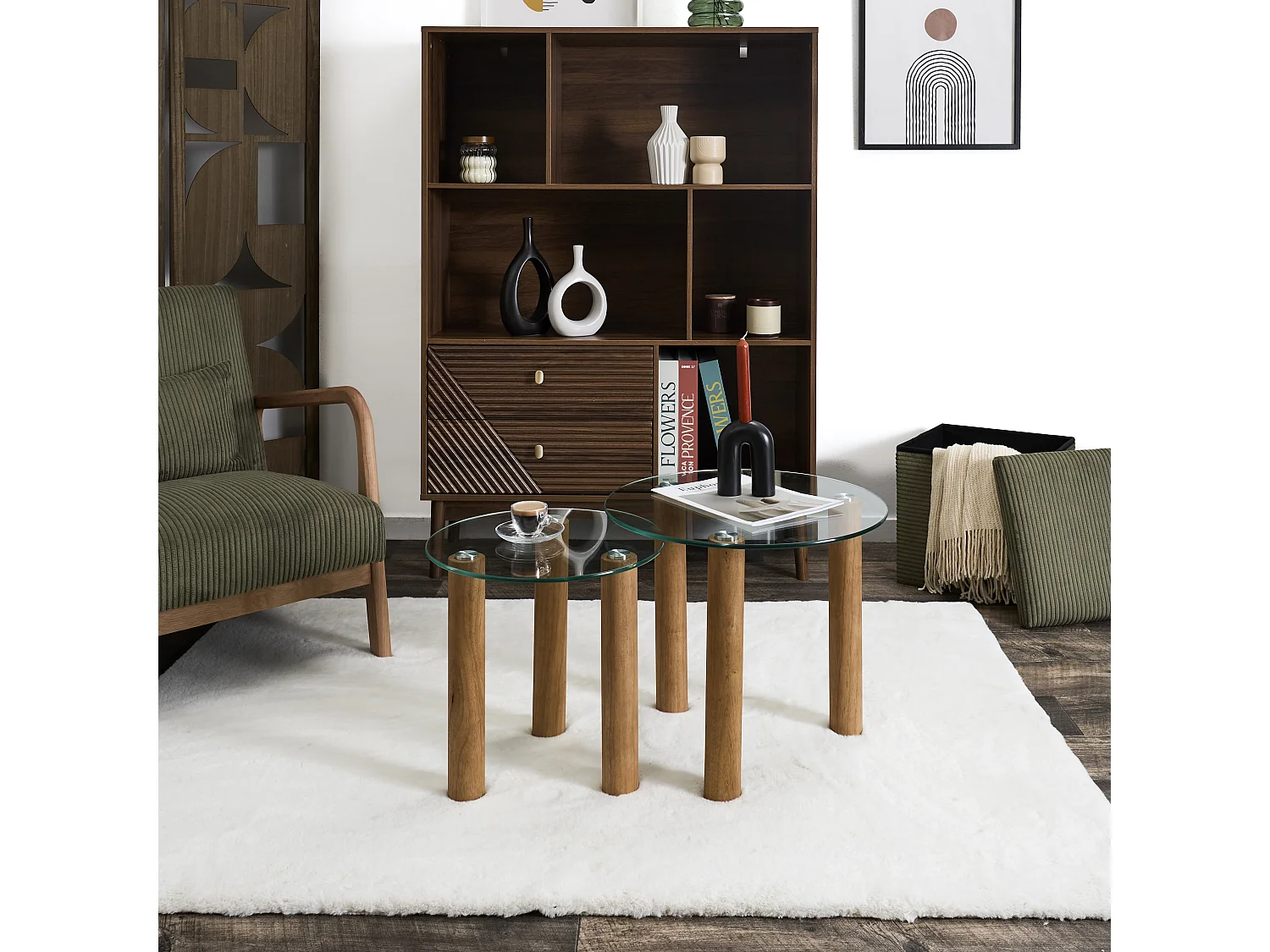 Table Gigogne  Verre Trempe Rond Clara X2 Marron