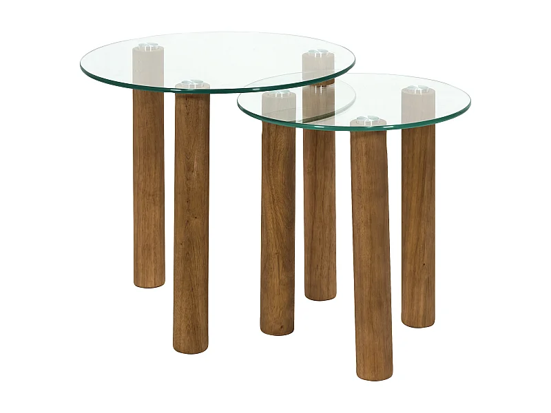 Table Gigogne  Verre Trempe Rond Clara X2 Marron
