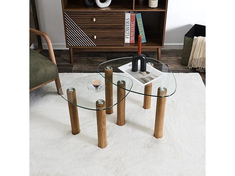 Table Gigogne  Verre Trempe Galet Clara X2 Marron