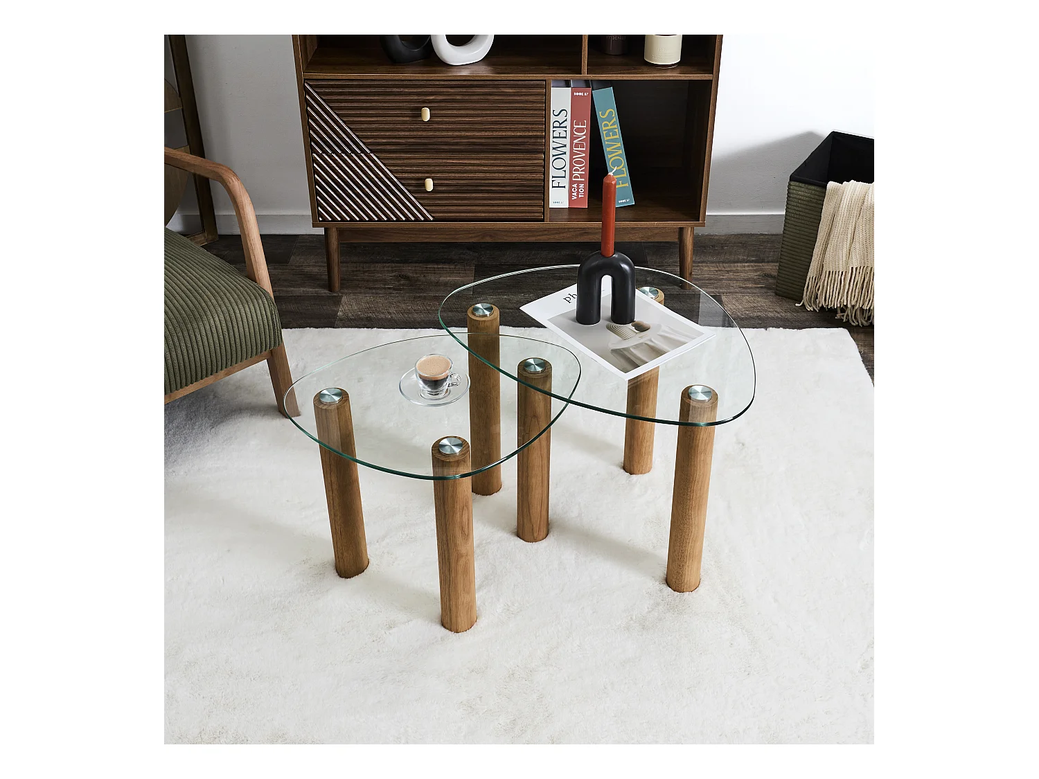 Table Gigogne  Verre Trempe Galet Clara X2 Marron