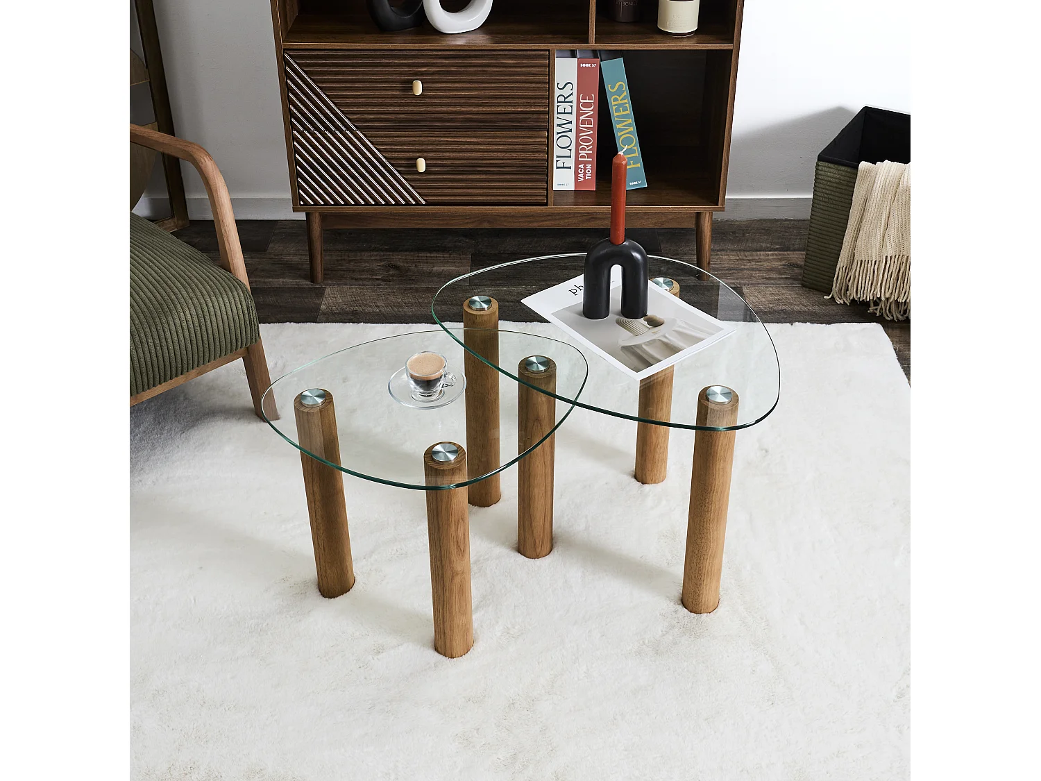 Table Gigogne  Verre Trempe Galet Clara X2 Marron