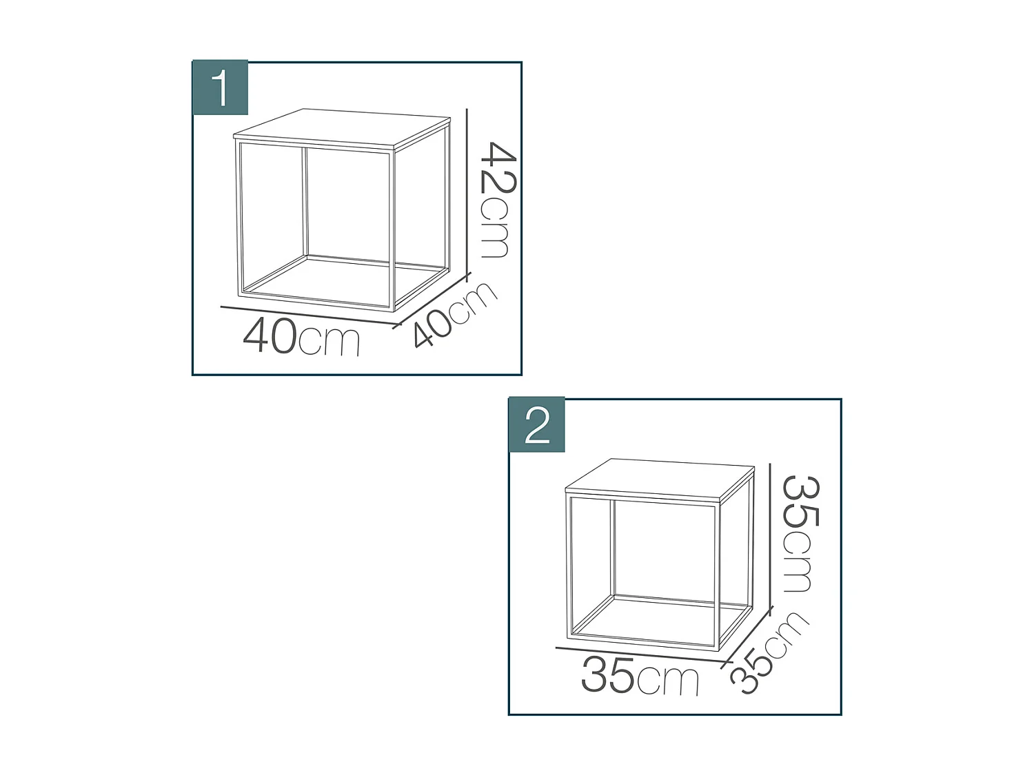 Lot de 2 tables d'appoint carrées, bout de canapé moderne en bois coloris chêne avec pieds métal - Longueur 40 x profondeur 40 x Hauteur 42 cm