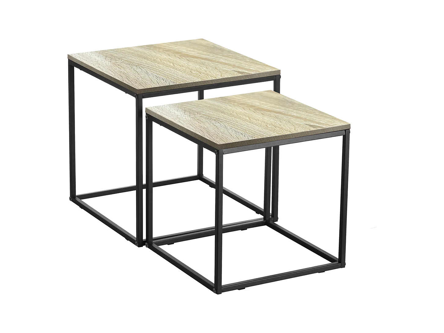 Lot de 2 tables d'appoint carrées, bout de canapé moderne en bois coloris chêne avec pieds métal - Longueur 40 x profondeur 40 x Hauteur 42 cm