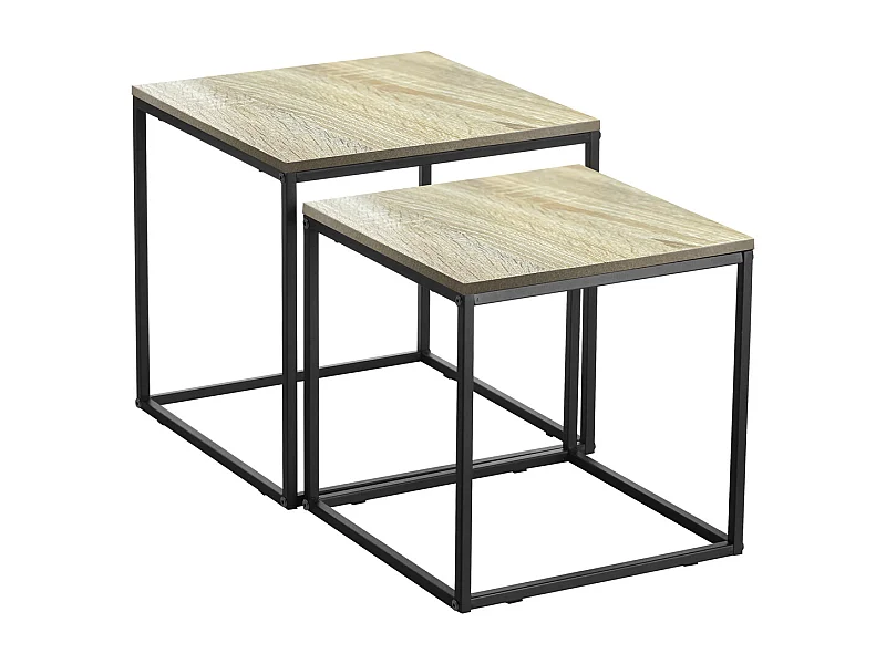 Lot de 2 tables d'appoint carrées, bout de canapé moderne en bois avec pieds métal - Longueur 34 x profondeur 34 x Hauteur 37 cm