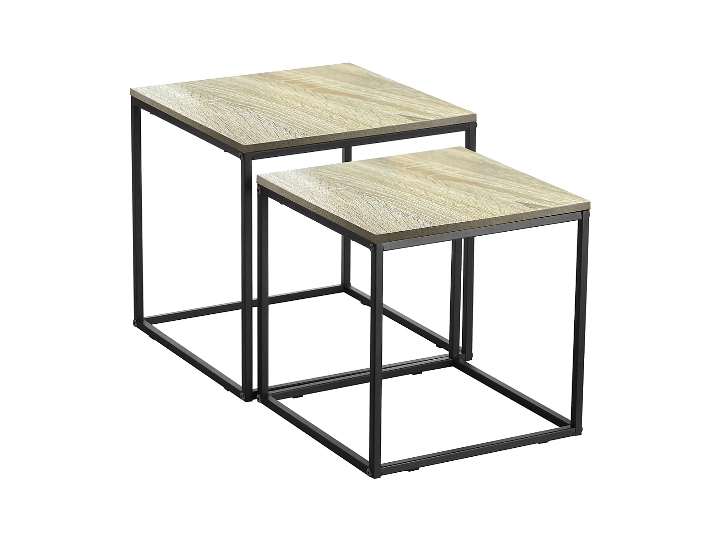 Lot de 2 tables d'appoint carrées, bout de canapé moderne en bois avec pieds métal - Longueur 34 x profondeur 34 x Hauteur 37 cm