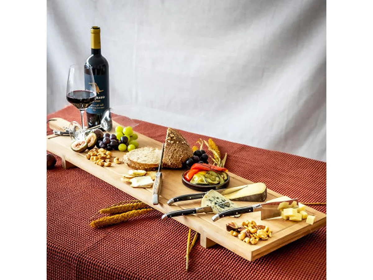 Plateau de service pour repas, tablette avec poignée rectangulaire en bambou - Longueur 88 x profondeur 26 x Hauteur 4 cm