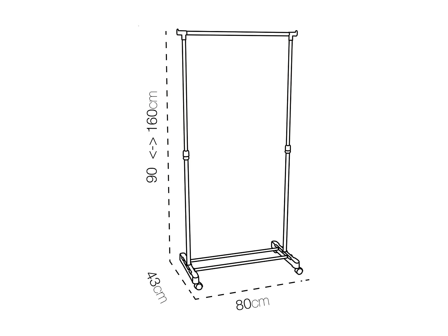 Portant à vêtements Inoxydable Extensible avec Roulettes et Étagère à Chaussures coloris noir - Longueur 80 x profondeur 43 x Hauteur 90-160 cm