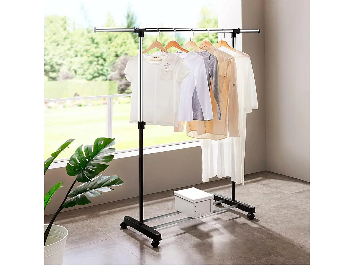 Portant à vêtements Inoxydable Extensible avec Roulettes et Étagère à Chaussures coloris noir - Longueur 80 x profondeur 43 x Hauteur 90-160 cm