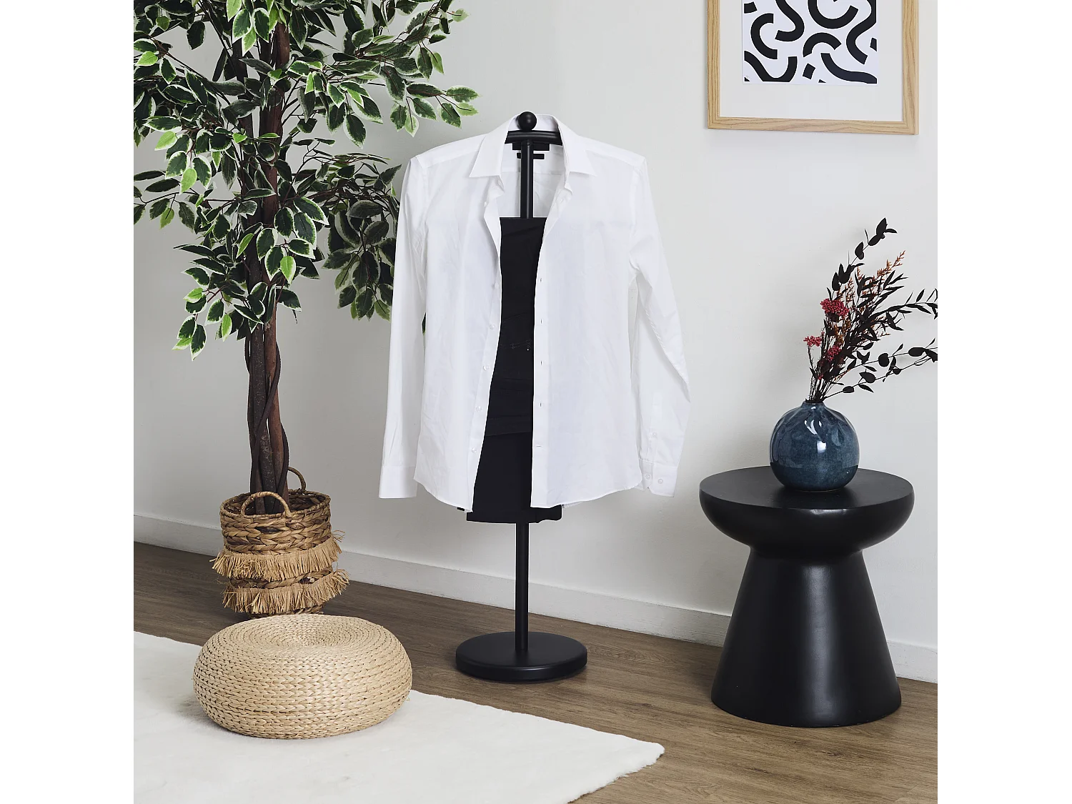 Valet De Nuit Effet Bois Noir, Marron