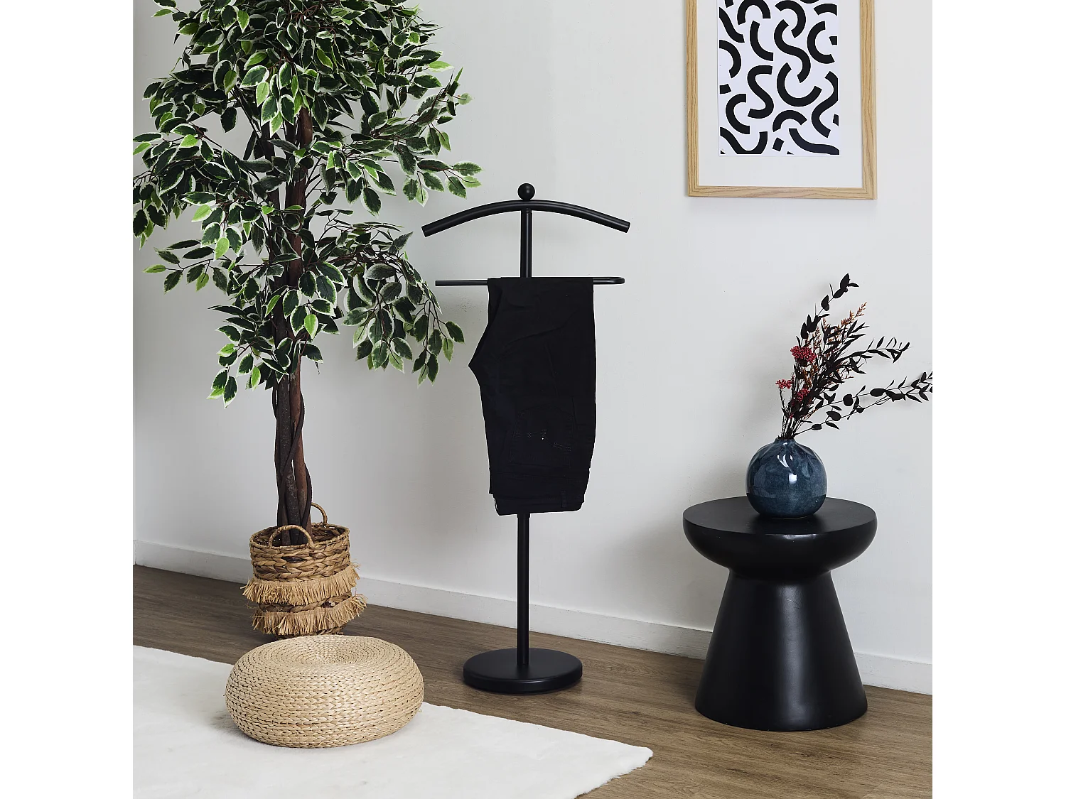 Valet De Nuit Effet Bois Noir, Marron