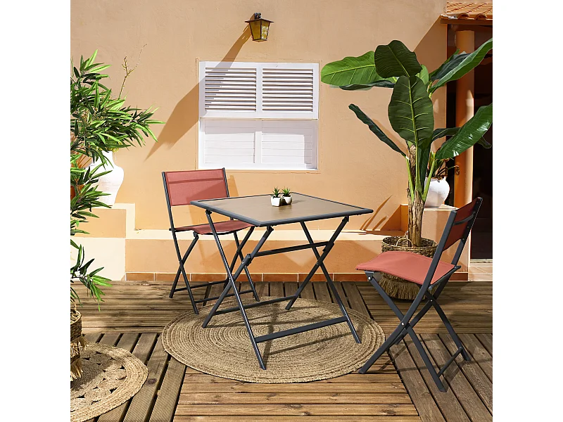 Table Metal Gris Effet Bois Barcelone 70x70 Gris