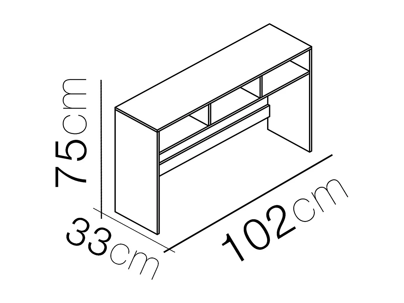 Console d'entrée blanche avec 3 cases ouvertes, meuble d'entrée pour couloir - Longueur 102 x profondeur 33 x Hauteur 75 cm