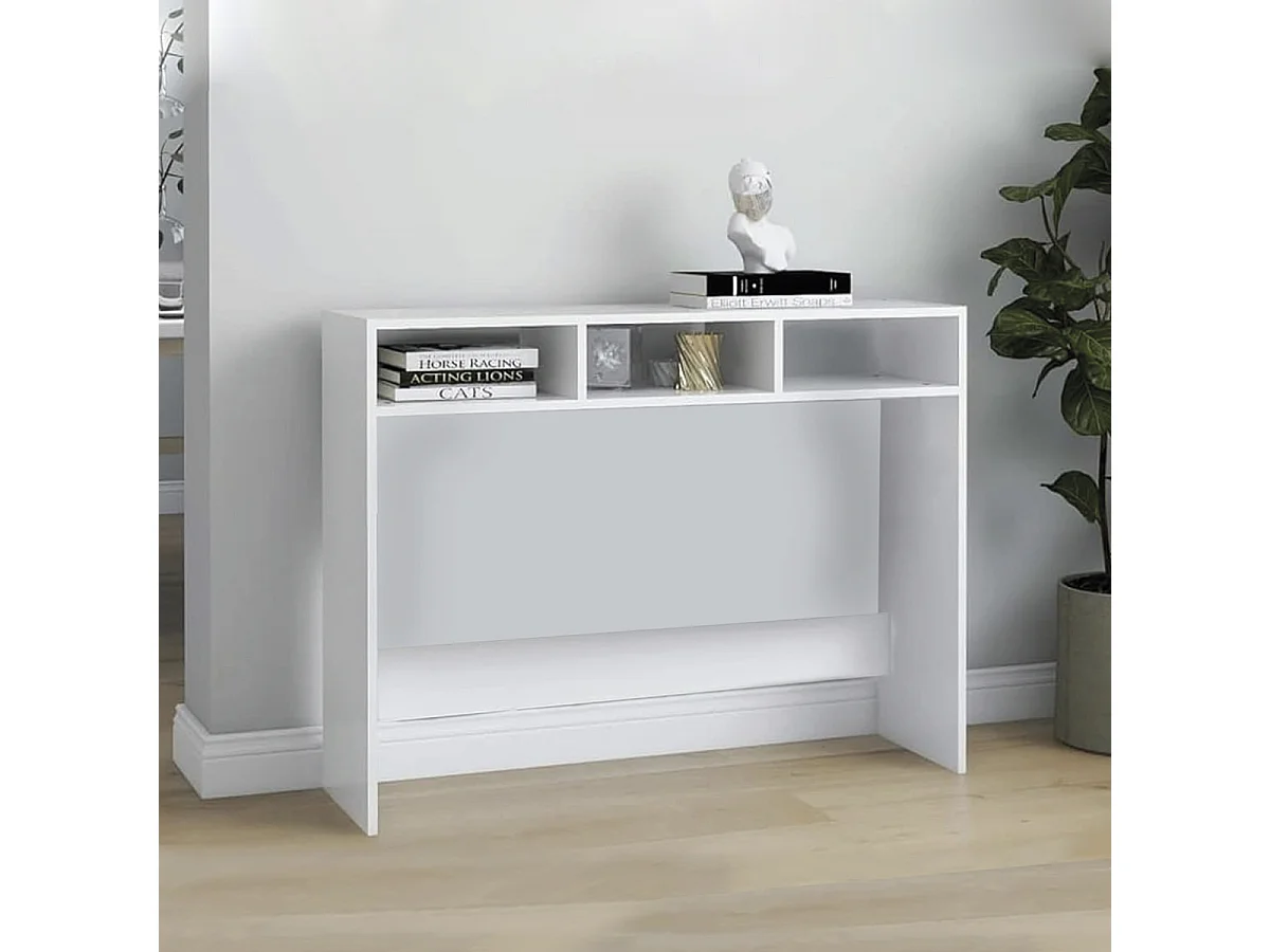 Console d'entrée blanche avec 3 cases ouvertes, meuble d'entrée pour couloir - Longueur 102 x profondeur 33 x Hauteur 75 cm
